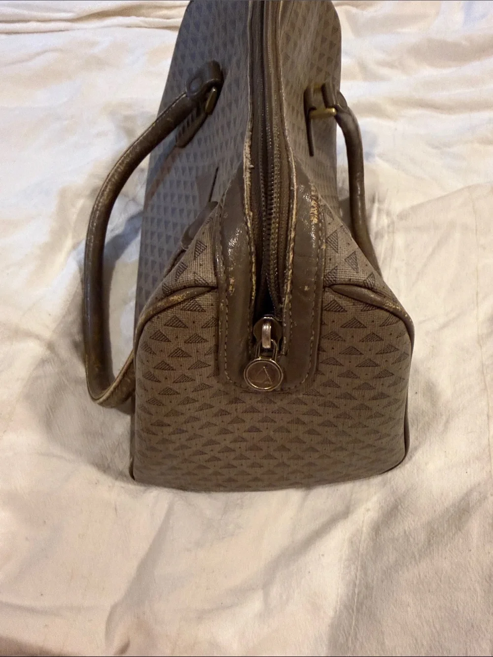Liz Claiborne Taupe Triangle-Print Top-Handle Satchel